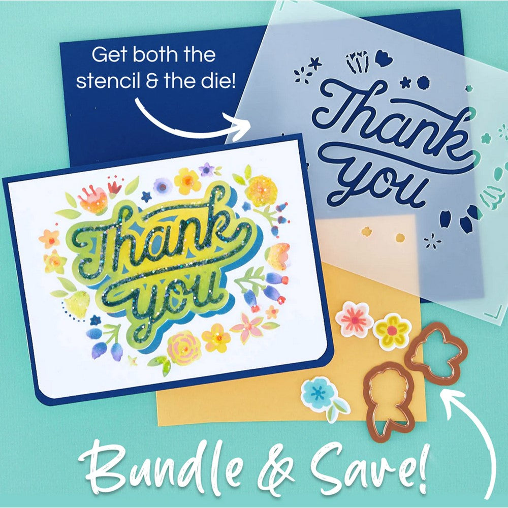 BD-0752 Spellbinders Floral Thank You Stencil and Die Set Thank You