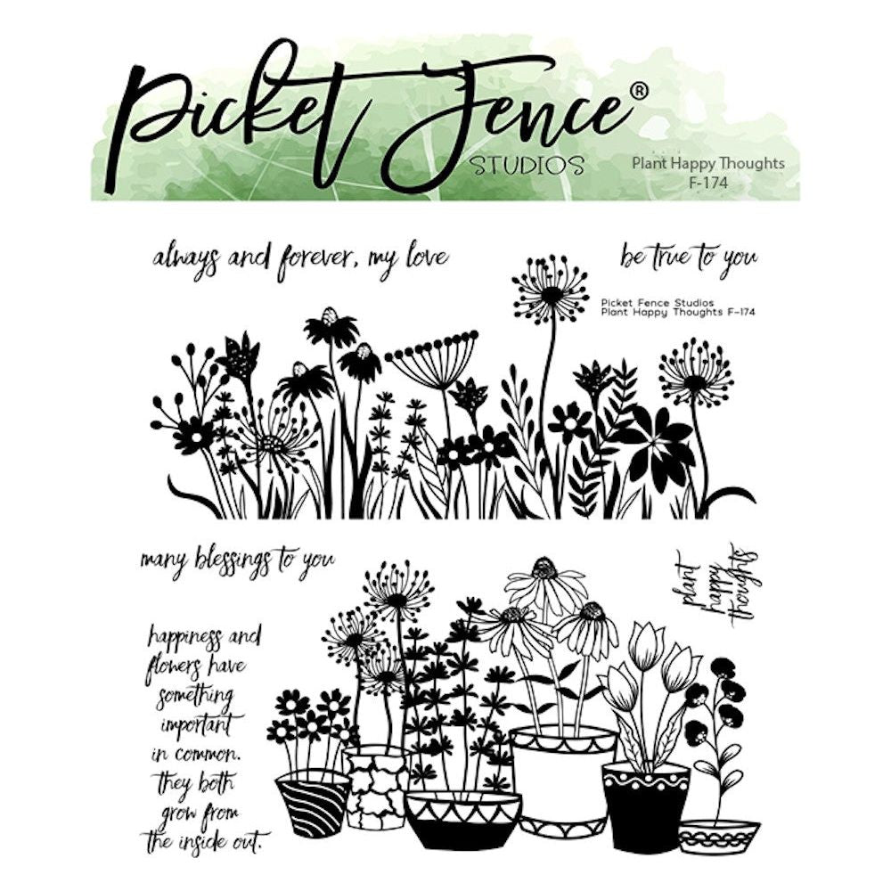 Picket Fence Studios Plant Happy Thoughts Clear Stamps f174