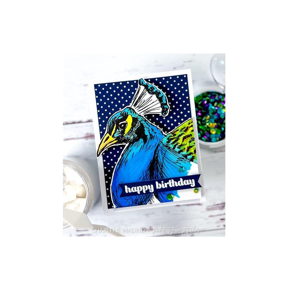 Picket Fence Studios Illuminating Peacock Clear Stamps a176 Happy Birthday