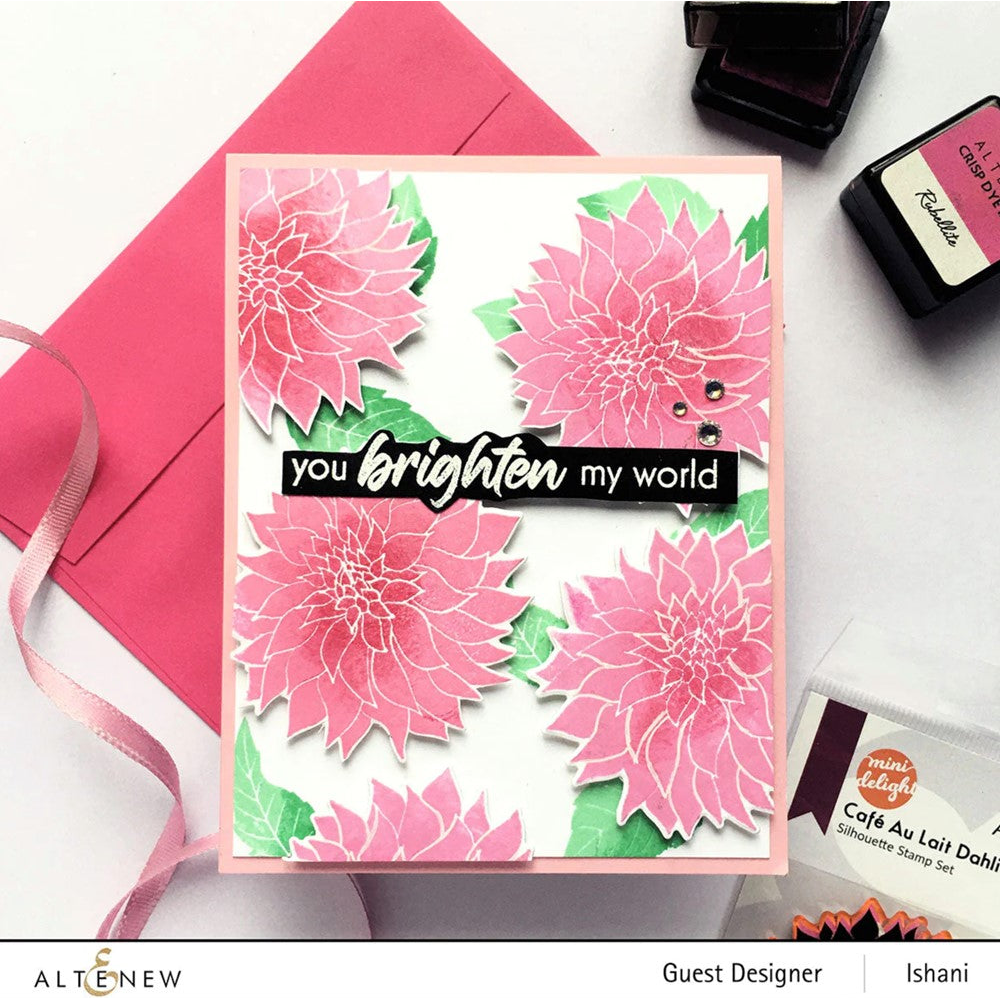 Altenew Mini Delight Cafe Au Lait Dahlia Stamp and Die Set you brighten my world