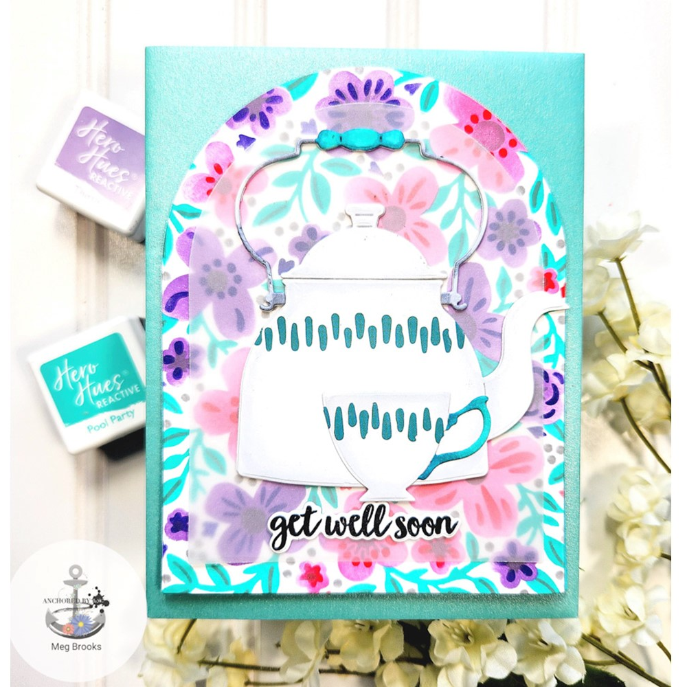 Hero Arts Color Layering Bold Flowers Stencils SA232 Teapot