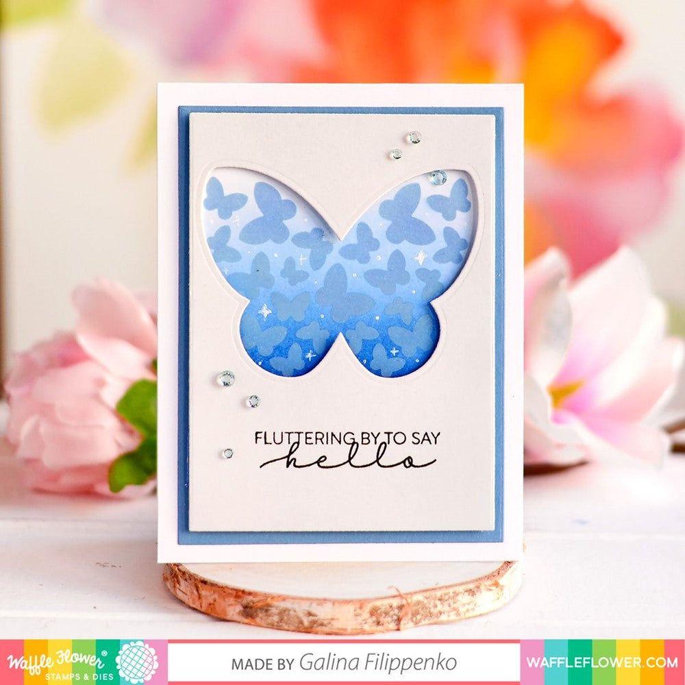 Waffle Flower Fluttering By Clear Stamp and Die Set WFC1311 Hello