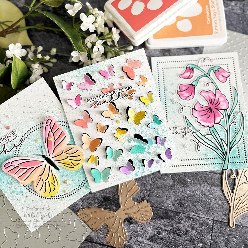 Waffle Flower Duo Tone Butterfly Stencil Set 421328 three cards | color-code:ALT02