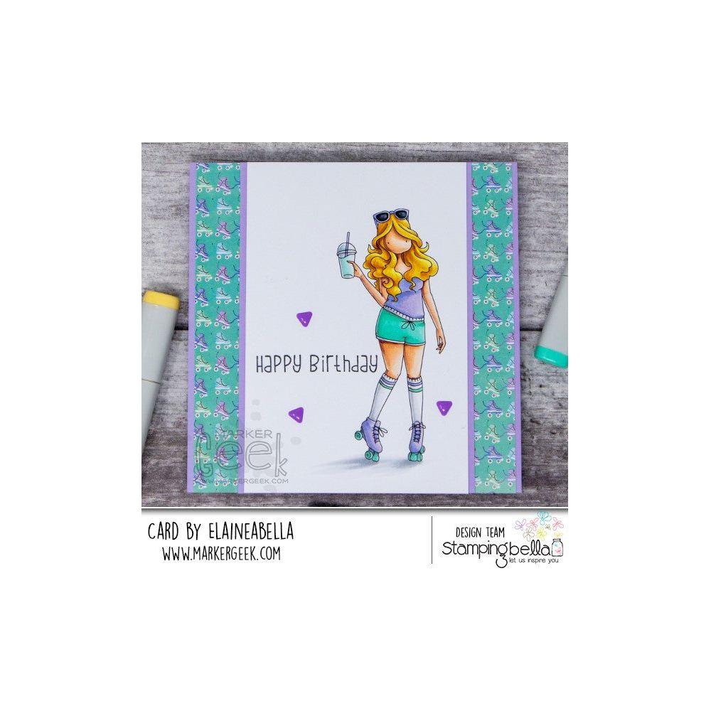 Stamping Bella Curvy Girl Loves To Roller Skate Cling Stamp eb1217 happy birthday