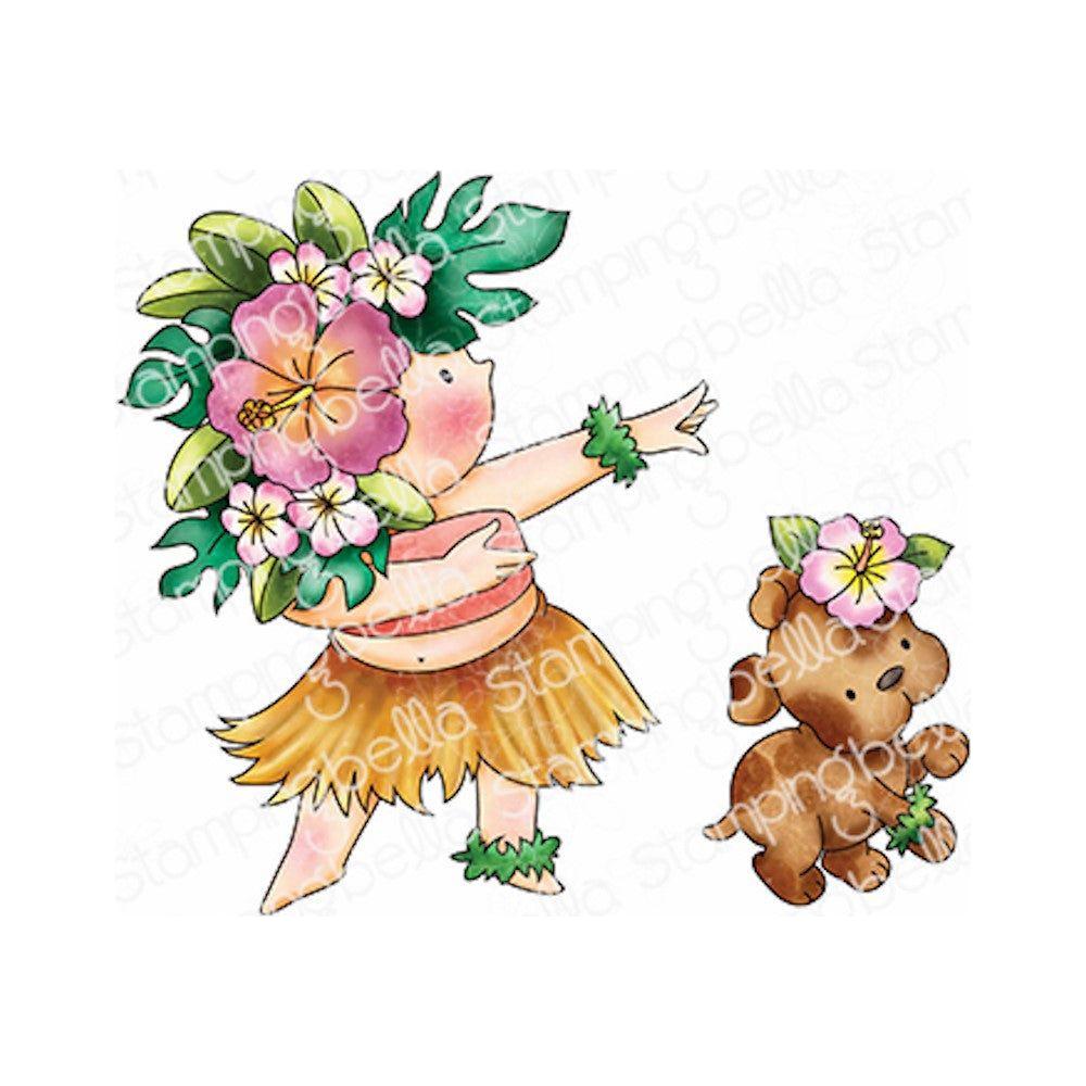 Stamping Bella Summer Bundle Girl and Puppy Hula Dance Cling Stamps eb1237