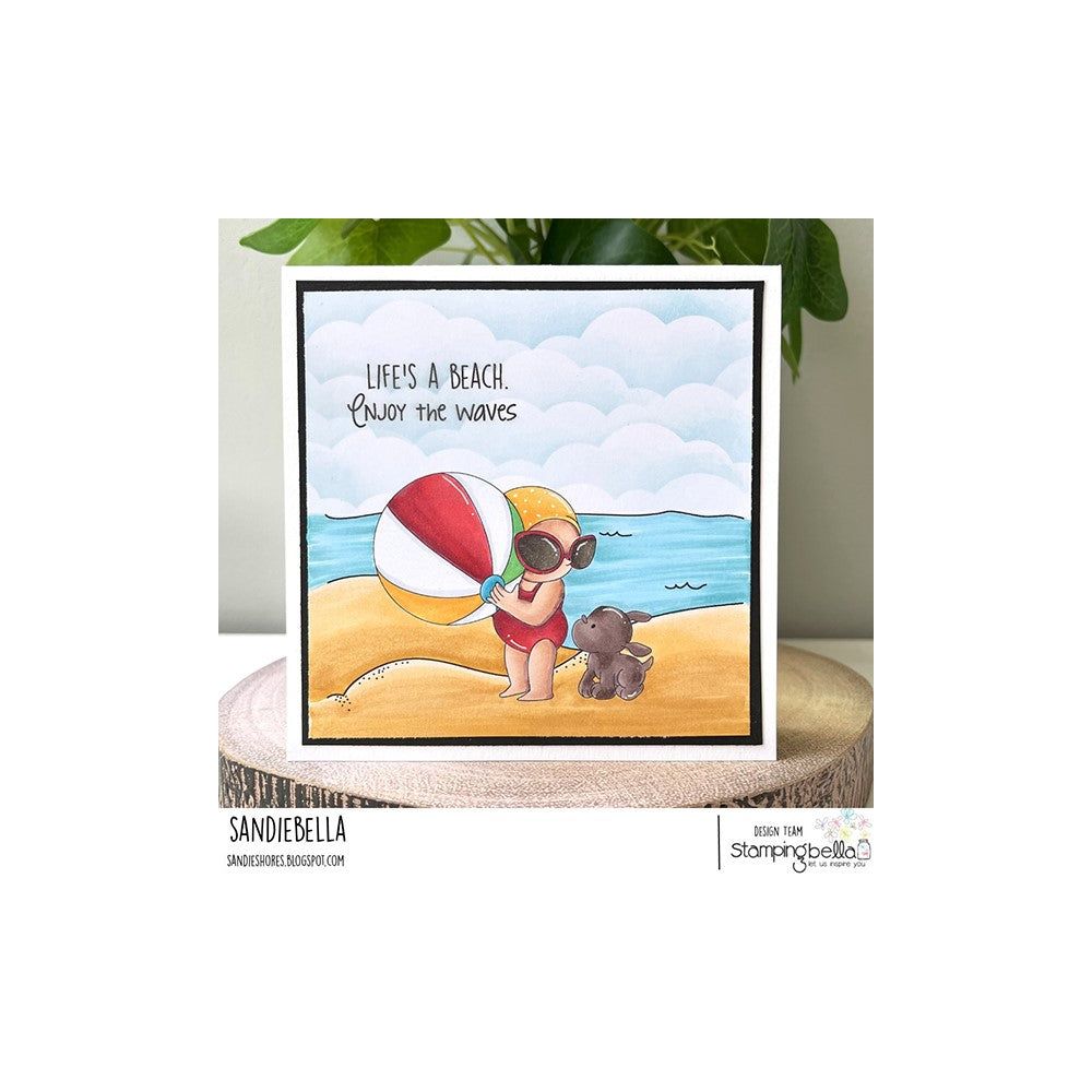 Stamps Happen Wood Rubber Stamp 50031 Collecting Sea Shells Girl on Beach
