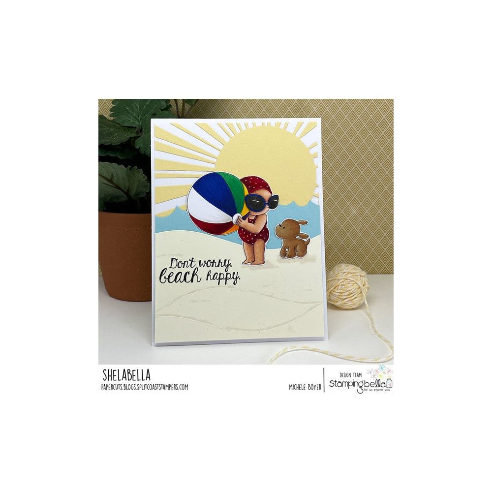 Stamping Bella Summer Bundle Girl With A Beach Ball and Puppy Cling Stamps eb1239 sun