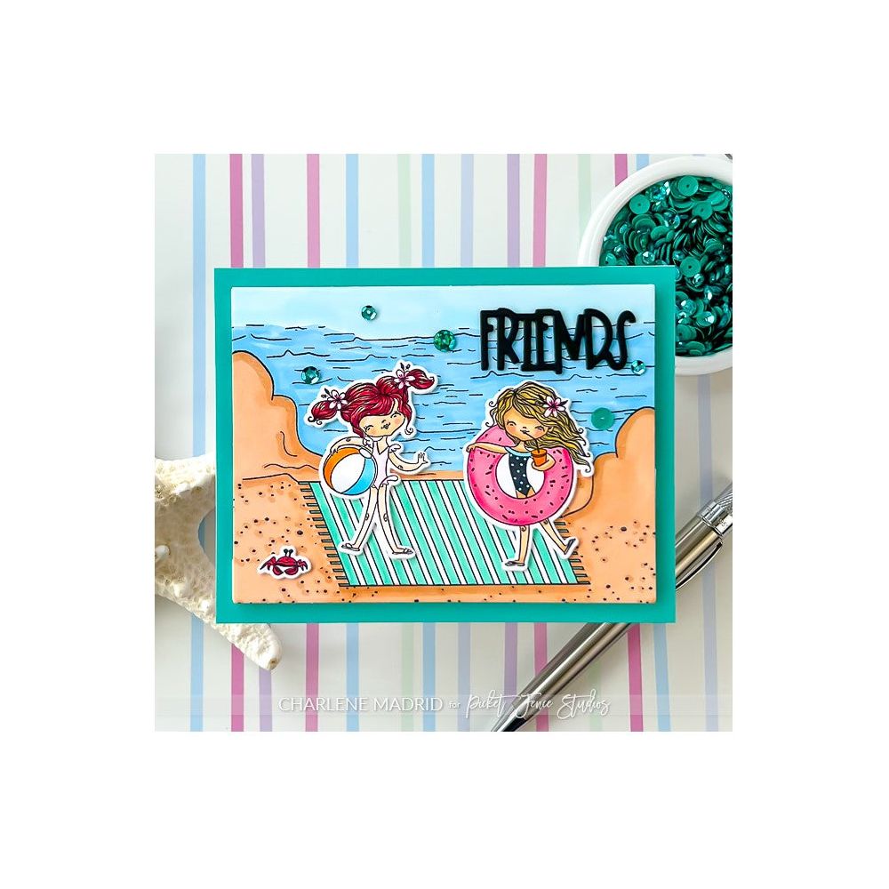 Picket Fence Studios Summer Beach Friends Dear Clear Stamps d114 friends