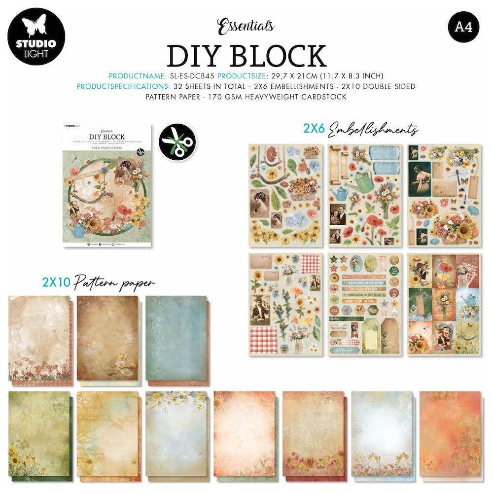 Studio Light Aged Wildflowers Essentials DIY Block slesdcb45 page details