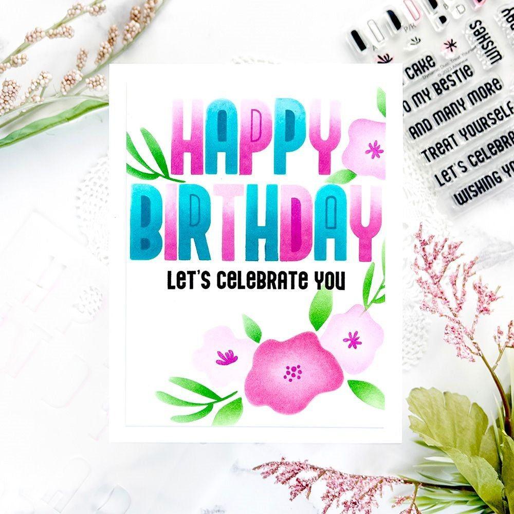 Altenew Dynamic Duo Treat Yourself Clear Stamp and Stencil Set ALT7711BN happy birthday