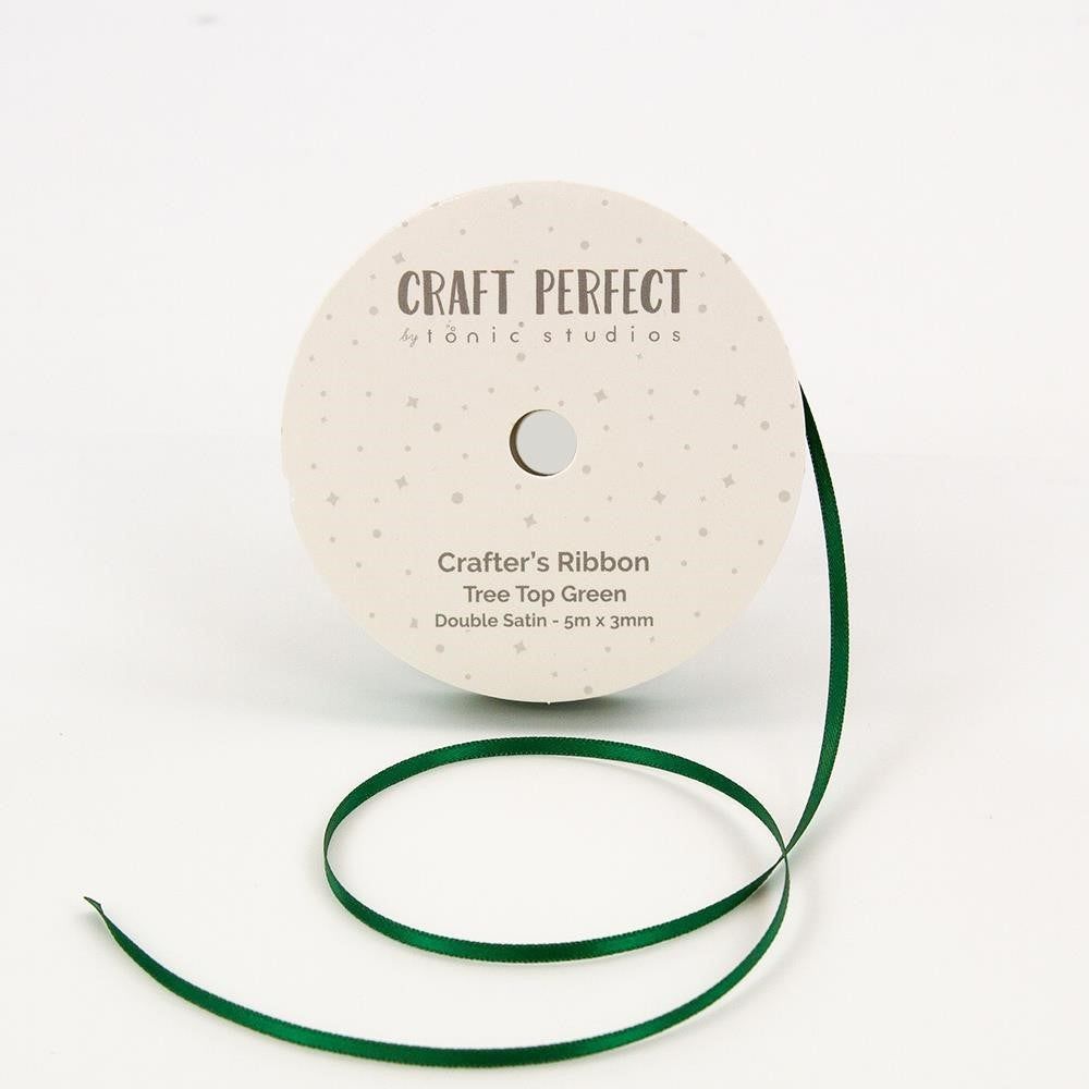 Craft Perfect Double Face Satin Ribbon 3mmX5m-Tree Top Green