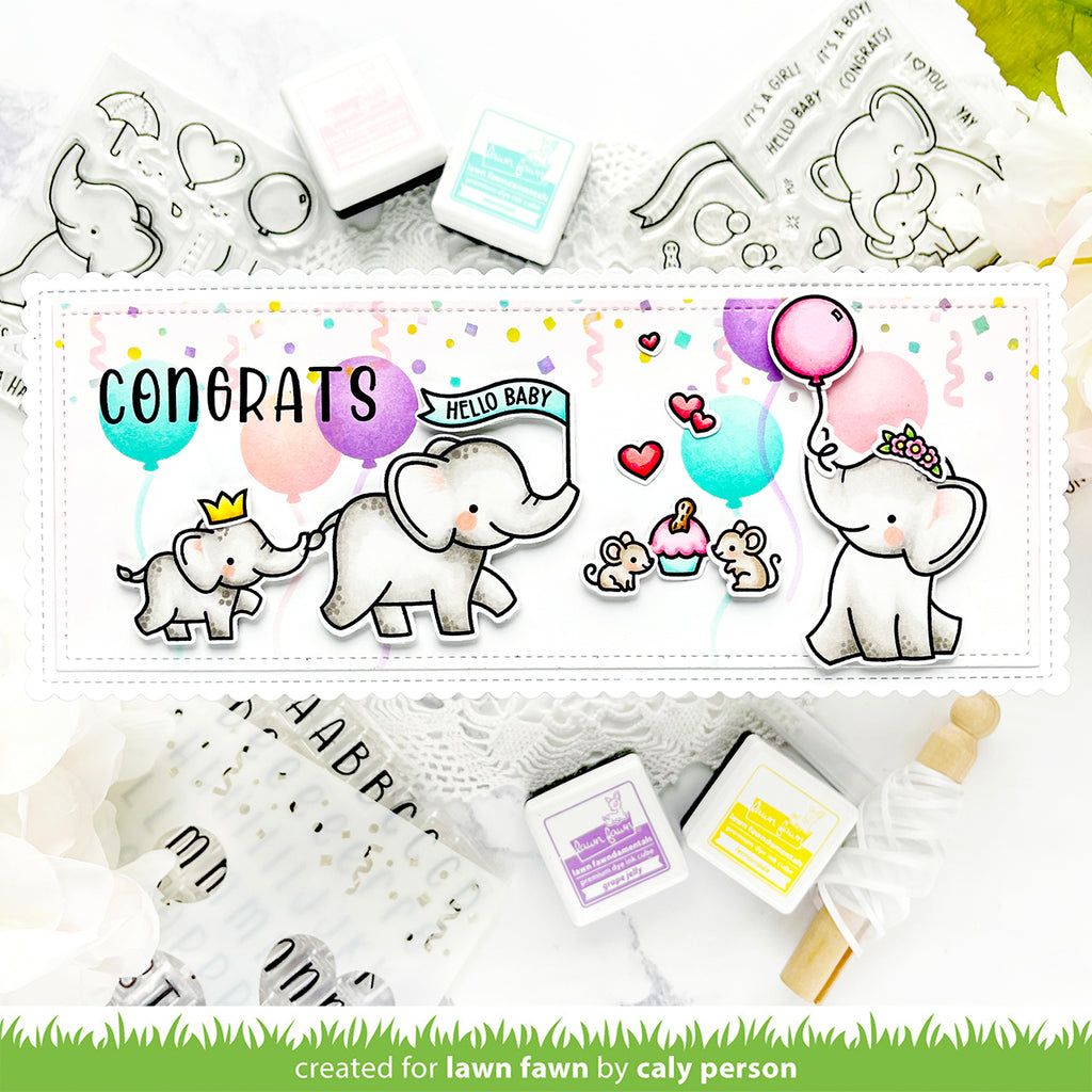 Lawn Fawn Balloons Stencil lf3111 Congrats slimline elephant card | color-code:ALT1