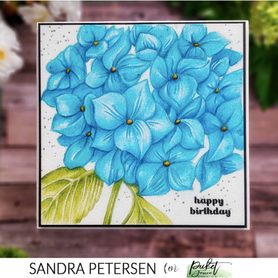 Picket Fence Studios Mophead Hydrangea Clear Stamp f177 happy birthday