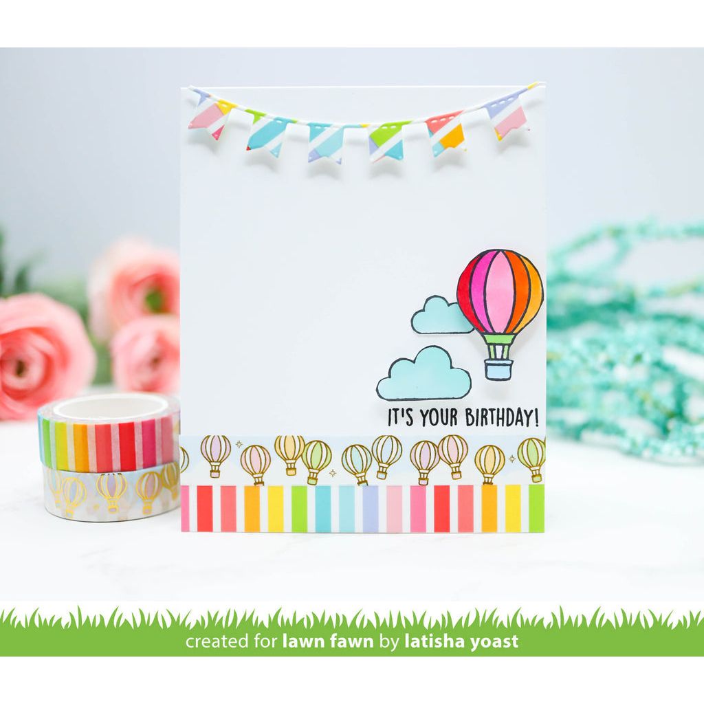 Lawn Fawn Up and Away Foiled Washi Tape lf3122 Birthday Hot Air Balloon Card