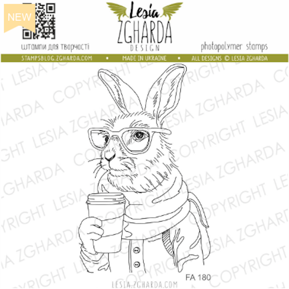 Lesia Zgharda Hare with Coffee Clear Stamp fa180