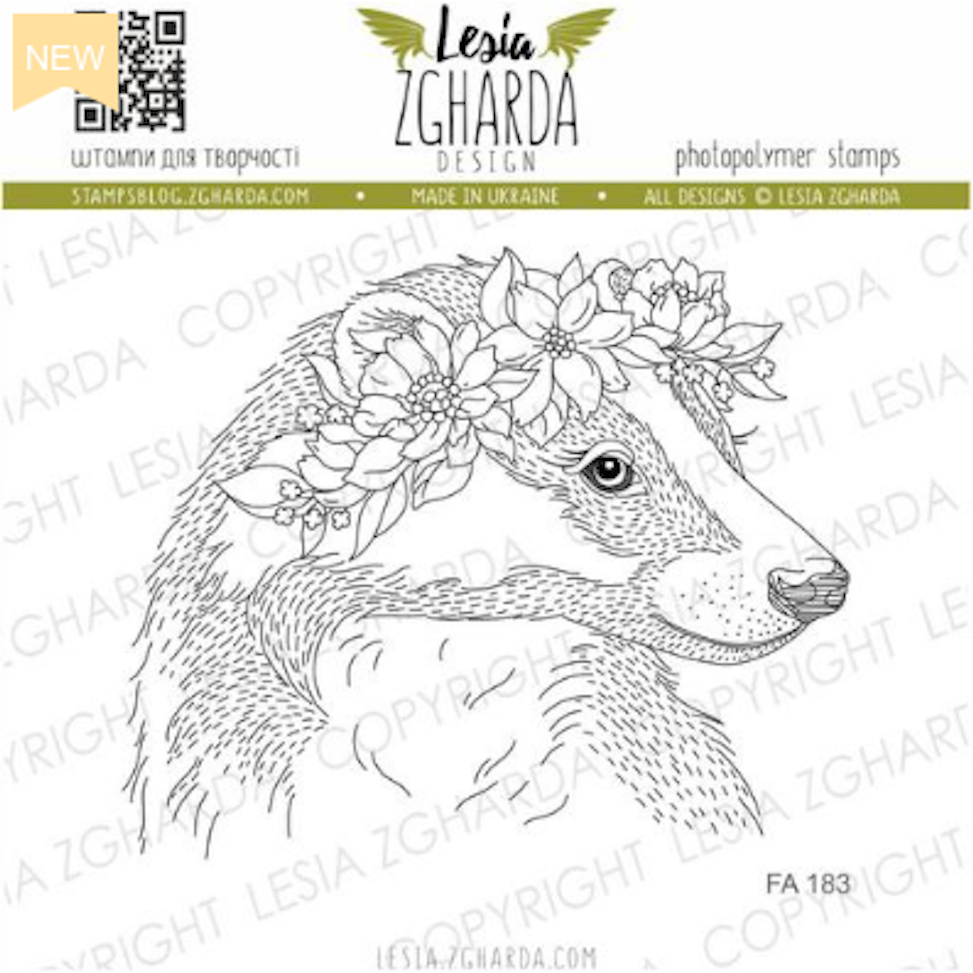 Lesia Zgharda Badger Flower Wreath Clear Stamp fa183