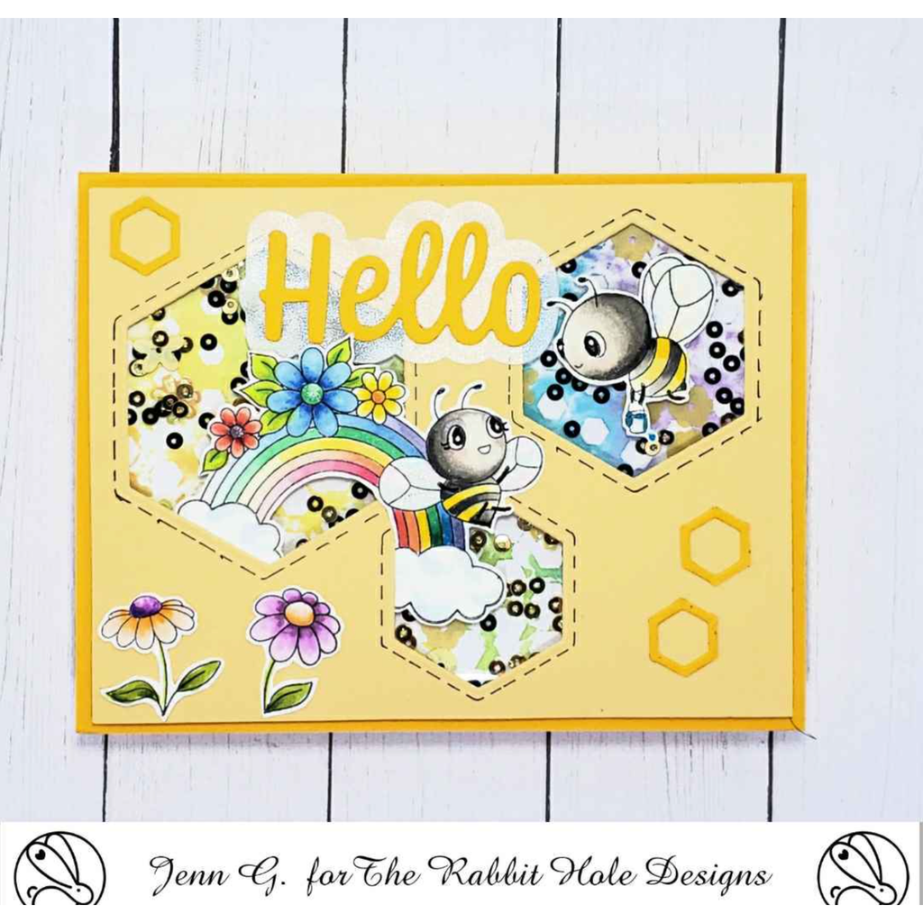 The Rabbit Hole Designs Sunny Days and Rainbow Clear Stamps TRH-193 hello